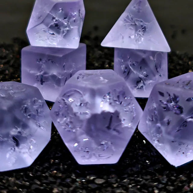 Lake Purple Lightning Glass Dice