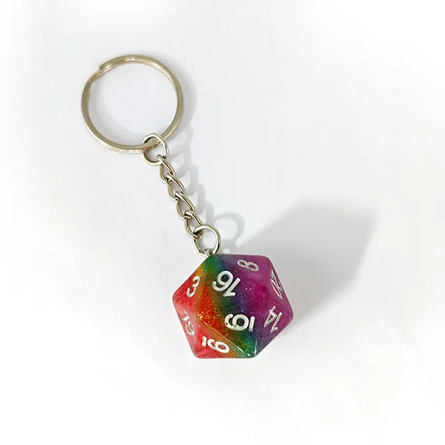 Key Chain Glitter Rainbow D20